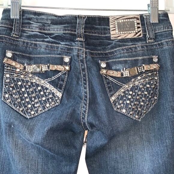 L.A. Idol Womens Distressed Skinny Jeans Size 1 With Rhinestone & Stud Accents - Picture 9 of 14